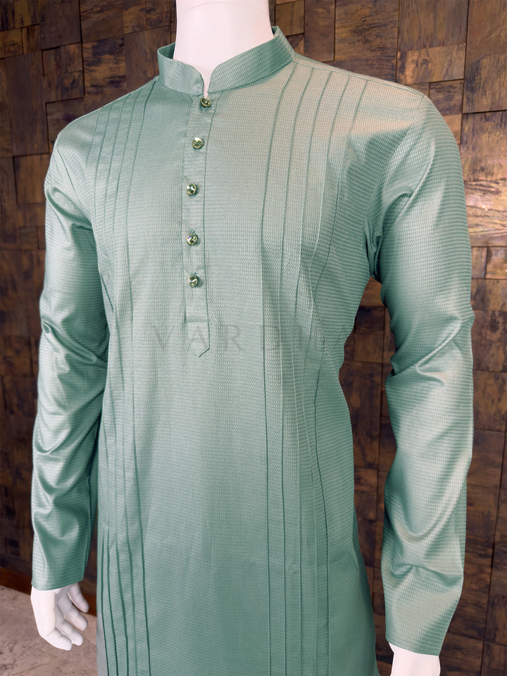 Brunswick Green Cotton Kurta with Vertical Pintuck