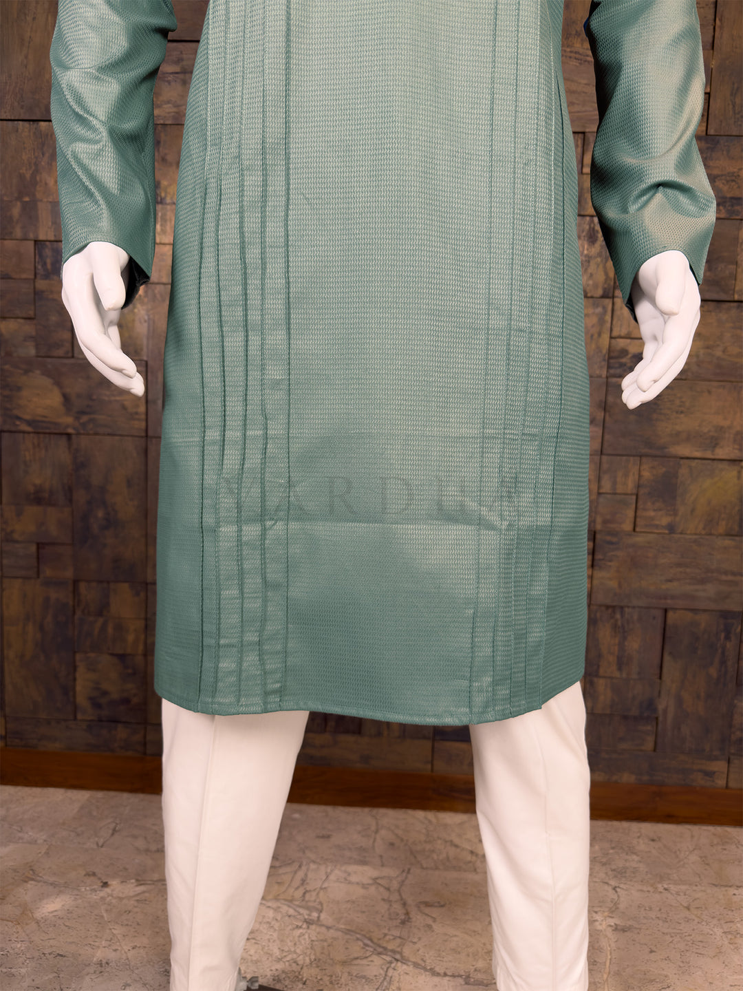 Brunswick Green Cotton Kurta with Vertical Pintuck
