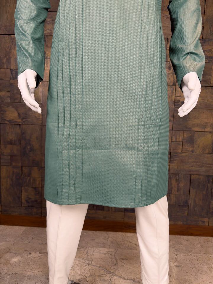 Brunswick Green Cotton Kurta with Vertical Pintuck