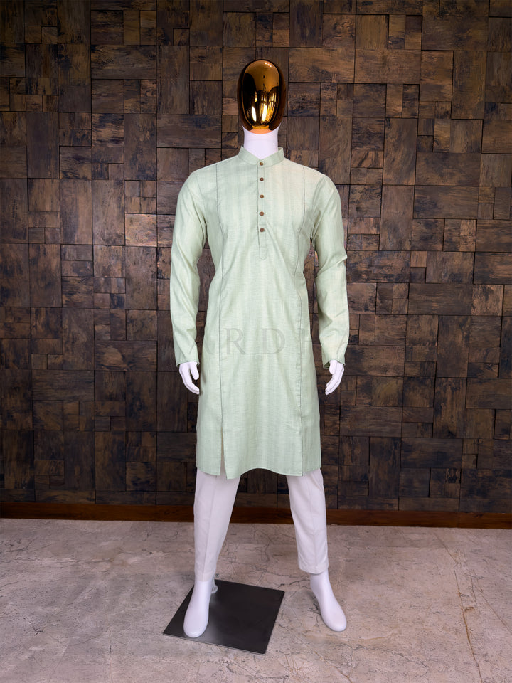 Pale Sage Green Cotton Kurta with Contrast Stitch