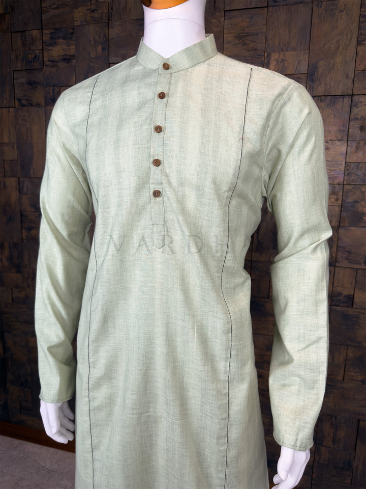 Pale Sage Green Cotton Kurta with Contrast Stitch