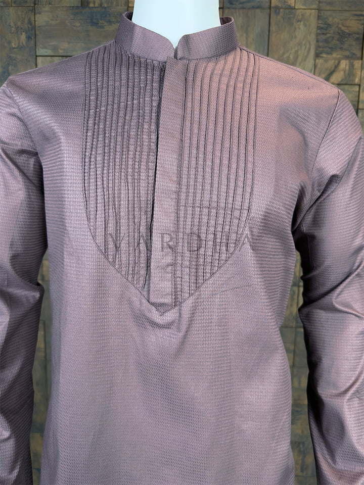Dusty Taupe Cotton Short Kurta with Structured Pintuck Yoke