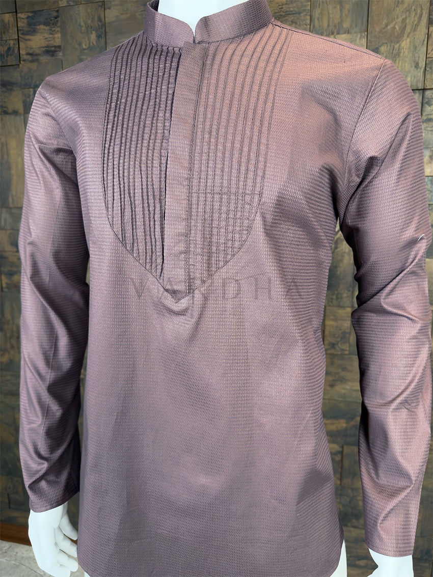 Dusty Taupe Cotton Short Kurta with Structured Pintuck Yoke