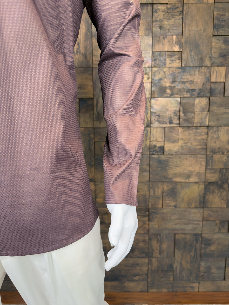 Dusty Taupe Cotton Short Kurta with Structured Pintuck Yoke