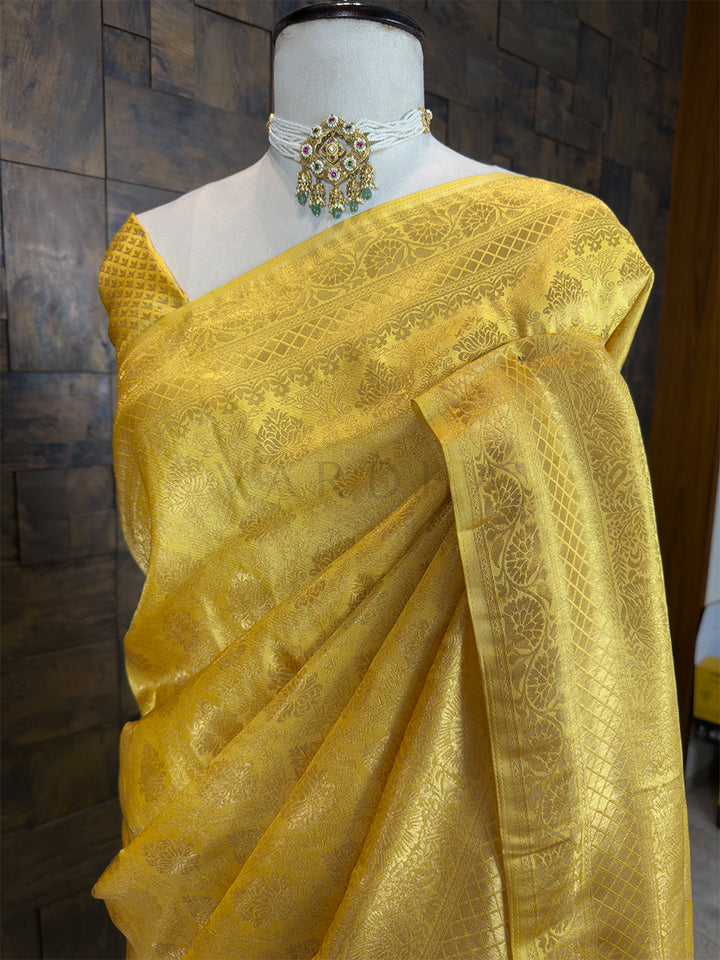 Yellow Gold Zari Kanjivaram Saree & Shibori Dyed Kurta Ethnic Couple Set