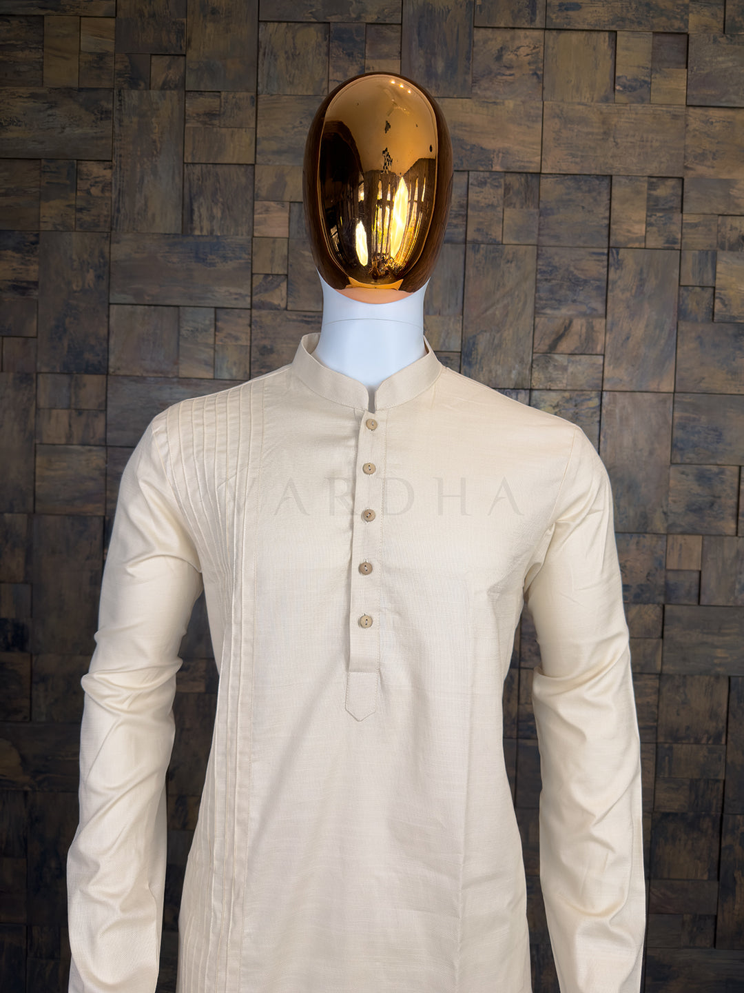 Cream Asymmetrical Pintuck Pure Cotton Kurta