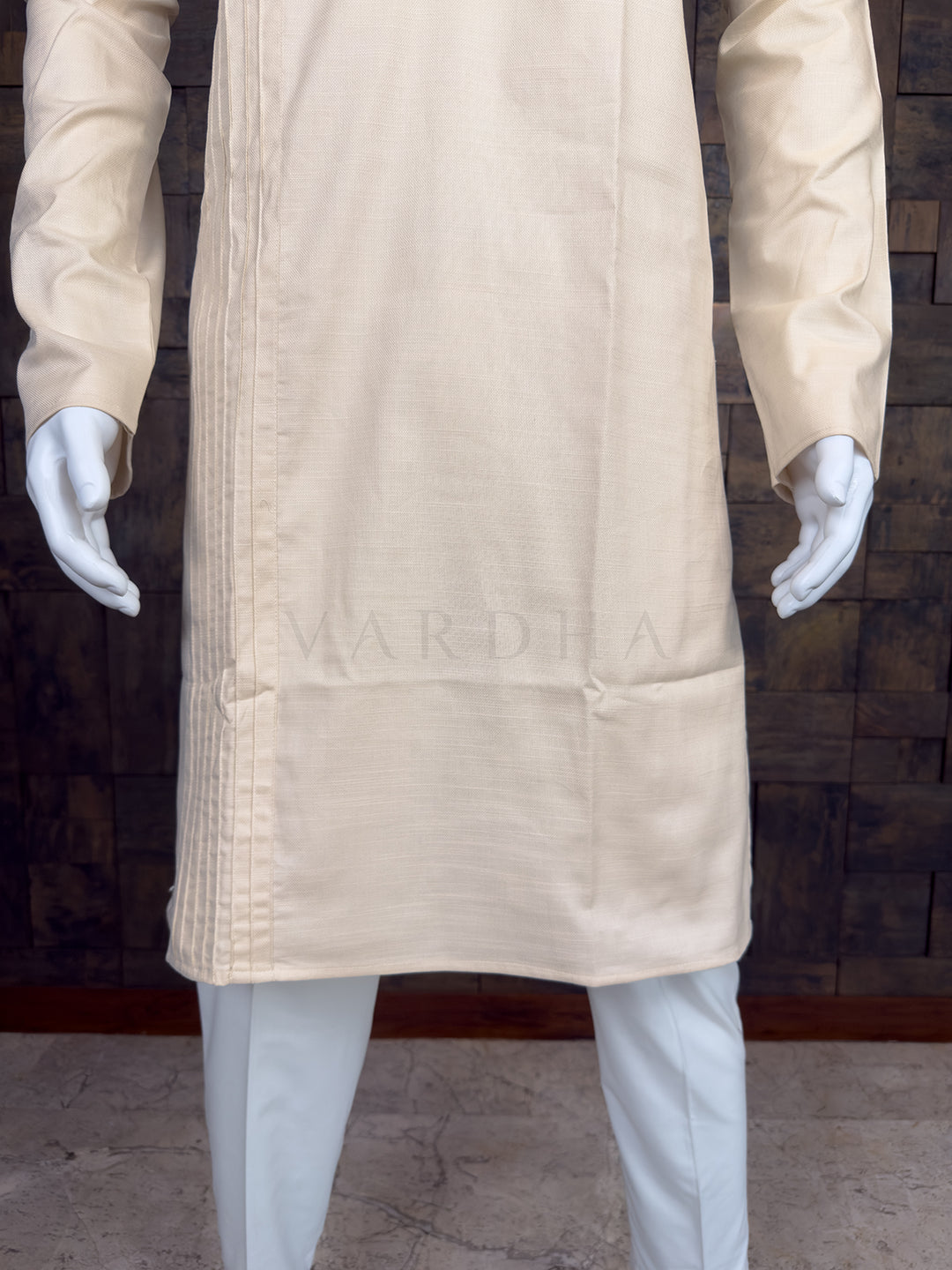 Cream Asymmetrical Pintuck Pure Cotton Kurta