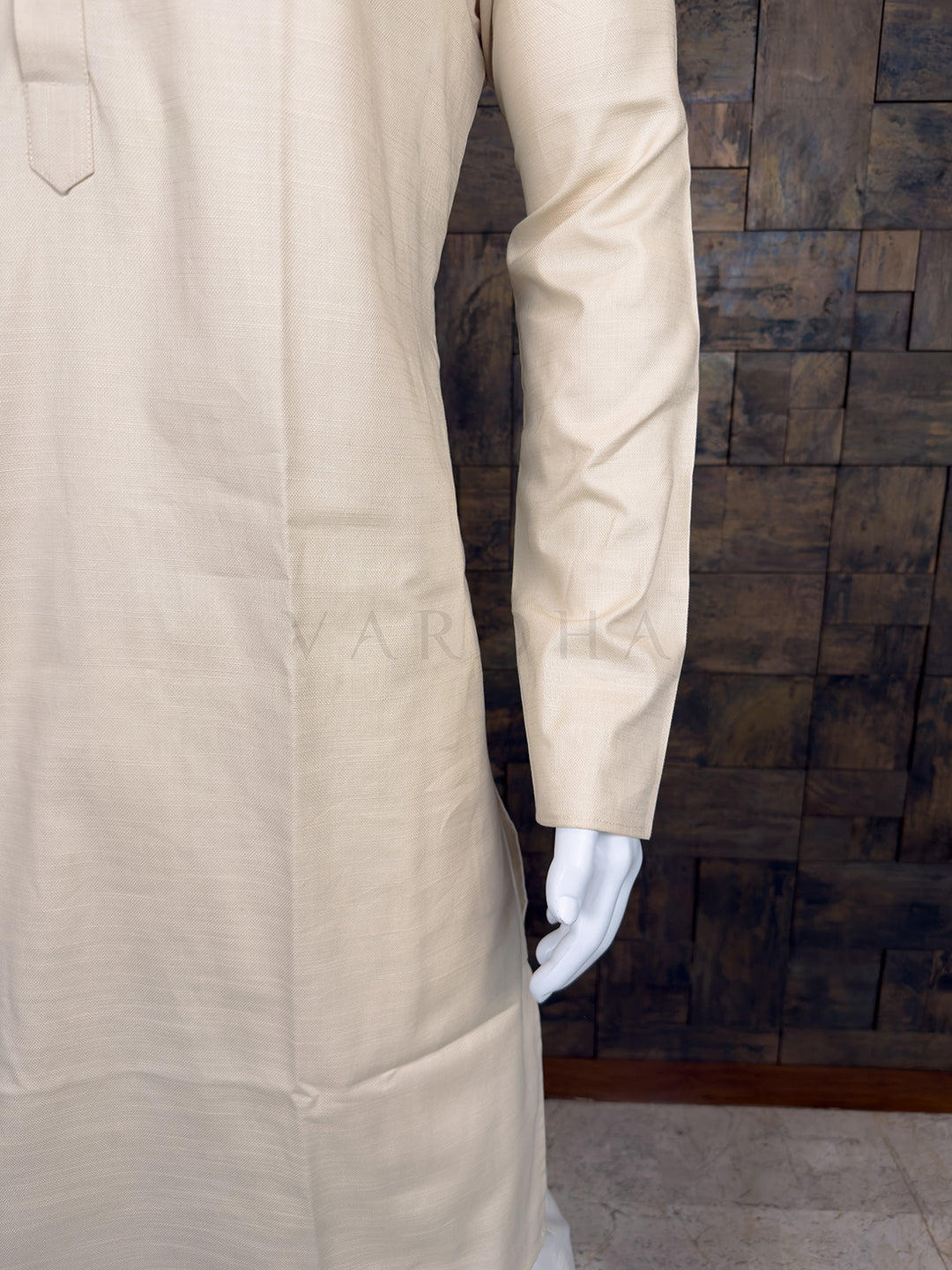 Cream Asymmetrical Pintuck Pure Cotton Kurta