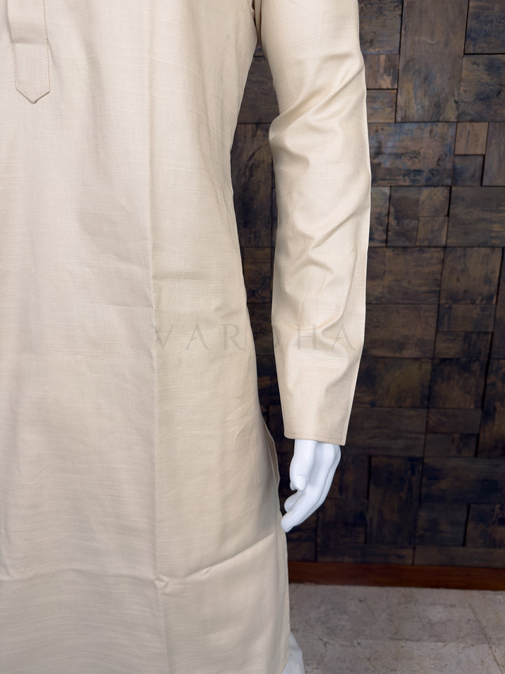 Cream Asymmetrical Pintuck Pure Cotton Kurta