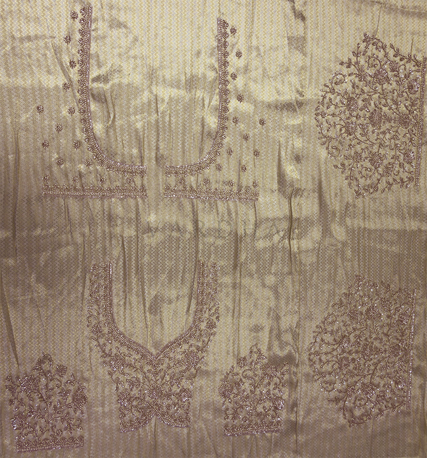 Cream Viscose Handwork Saree with Woven Chevron &amp; Pearl Embroidery