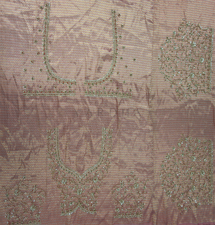 Baby Pink Viscose Handwork Saree with Woven Chevron &amp; Pearl Embroidery