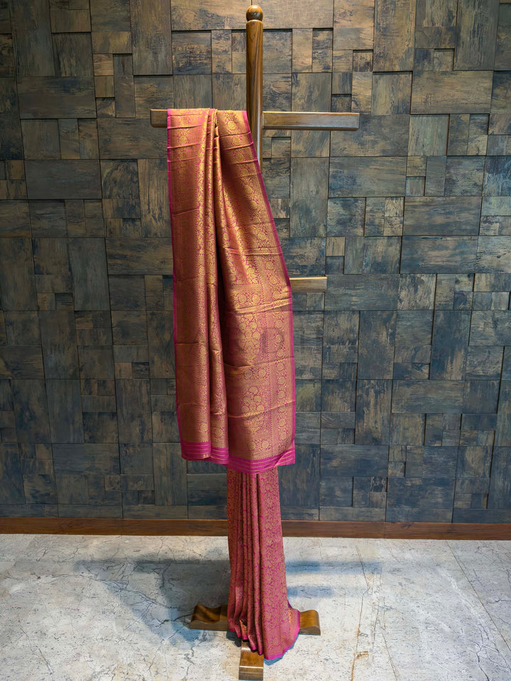 Rani-Pink Golden Zari Pure Mysore Silk Saree