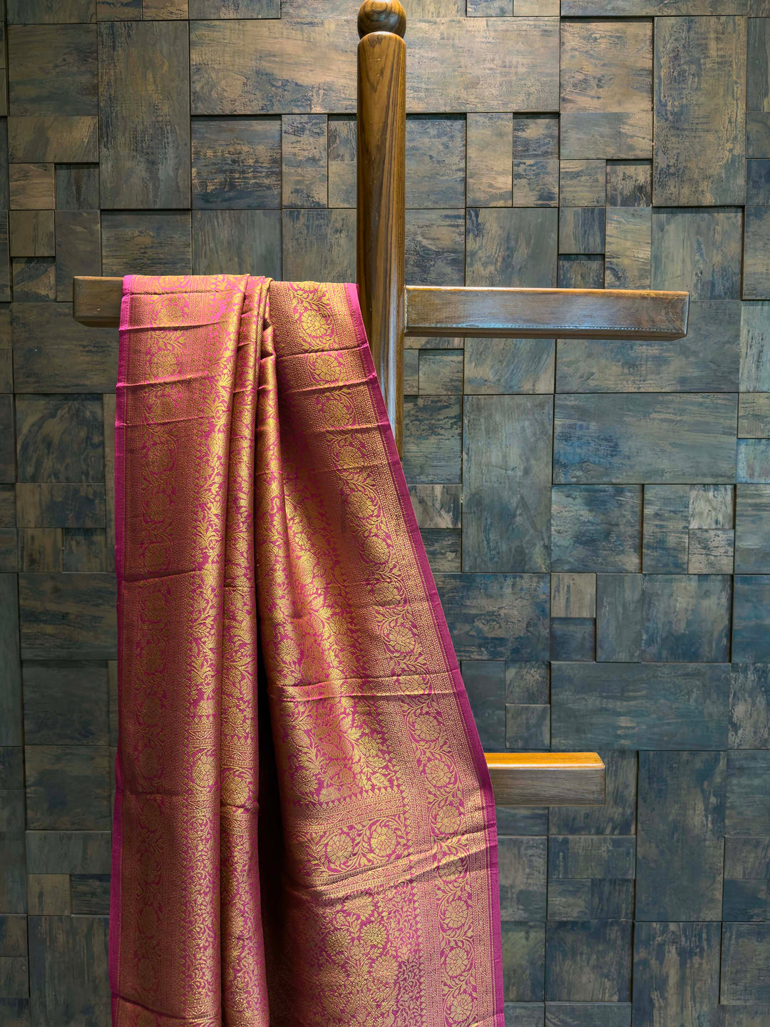 Rani-Pink Golden Zari Pure Mysore Silk Saree