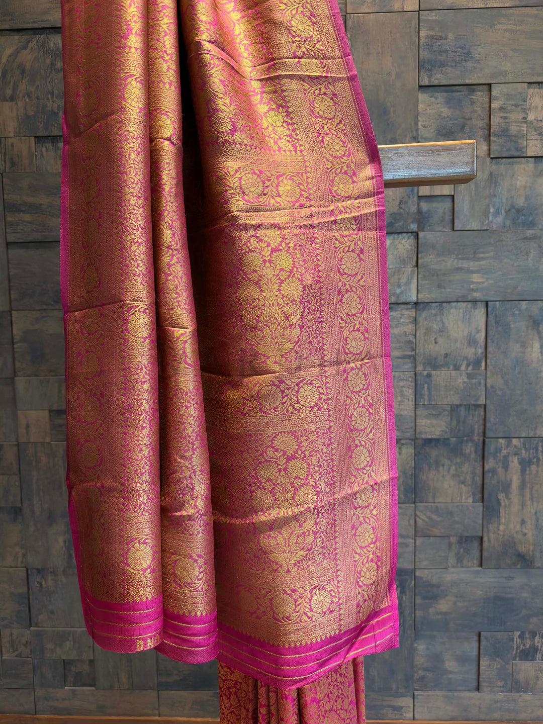 Rani-Pink Golden Zari Pure Mysore Silk Saree