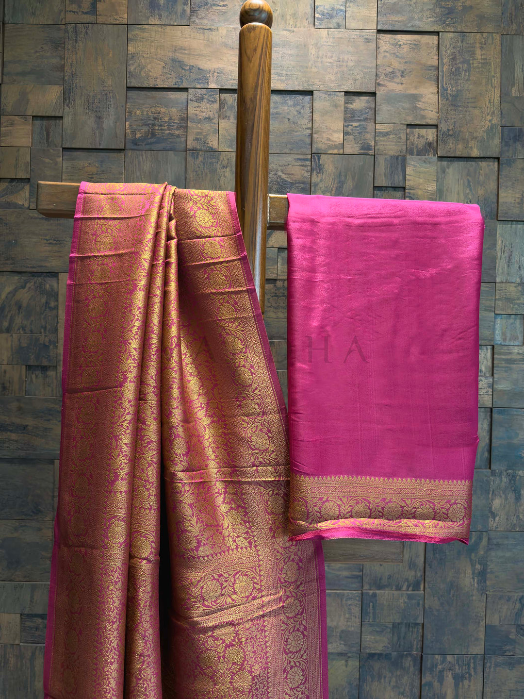 Rani-Pink Golden Zari Pure Mysore Silk Saree