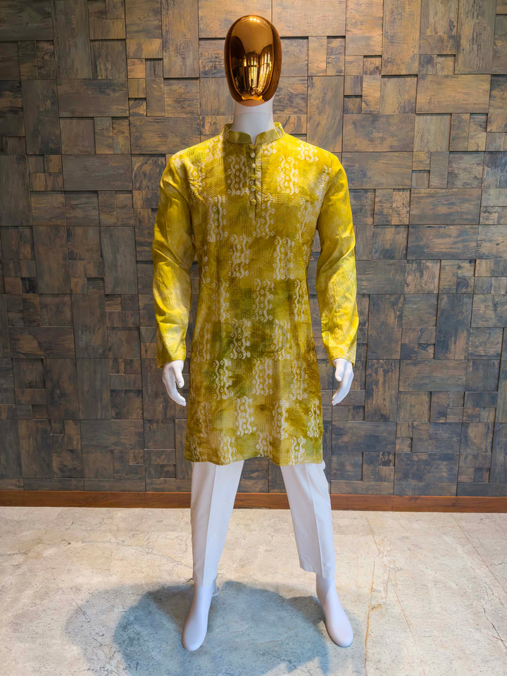 Yellow Viscose Chanderi Kurta with Shibori Dyed & Sequin Embroidery