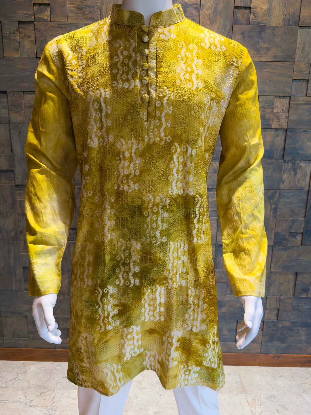 Yellow Viscose Chanderi Kurta with Shibori Dyed & Sequin Embroidery