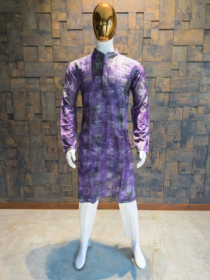 Purple Viscose Chanderi Kurta with Shibori Dye & Sequin Embroidery