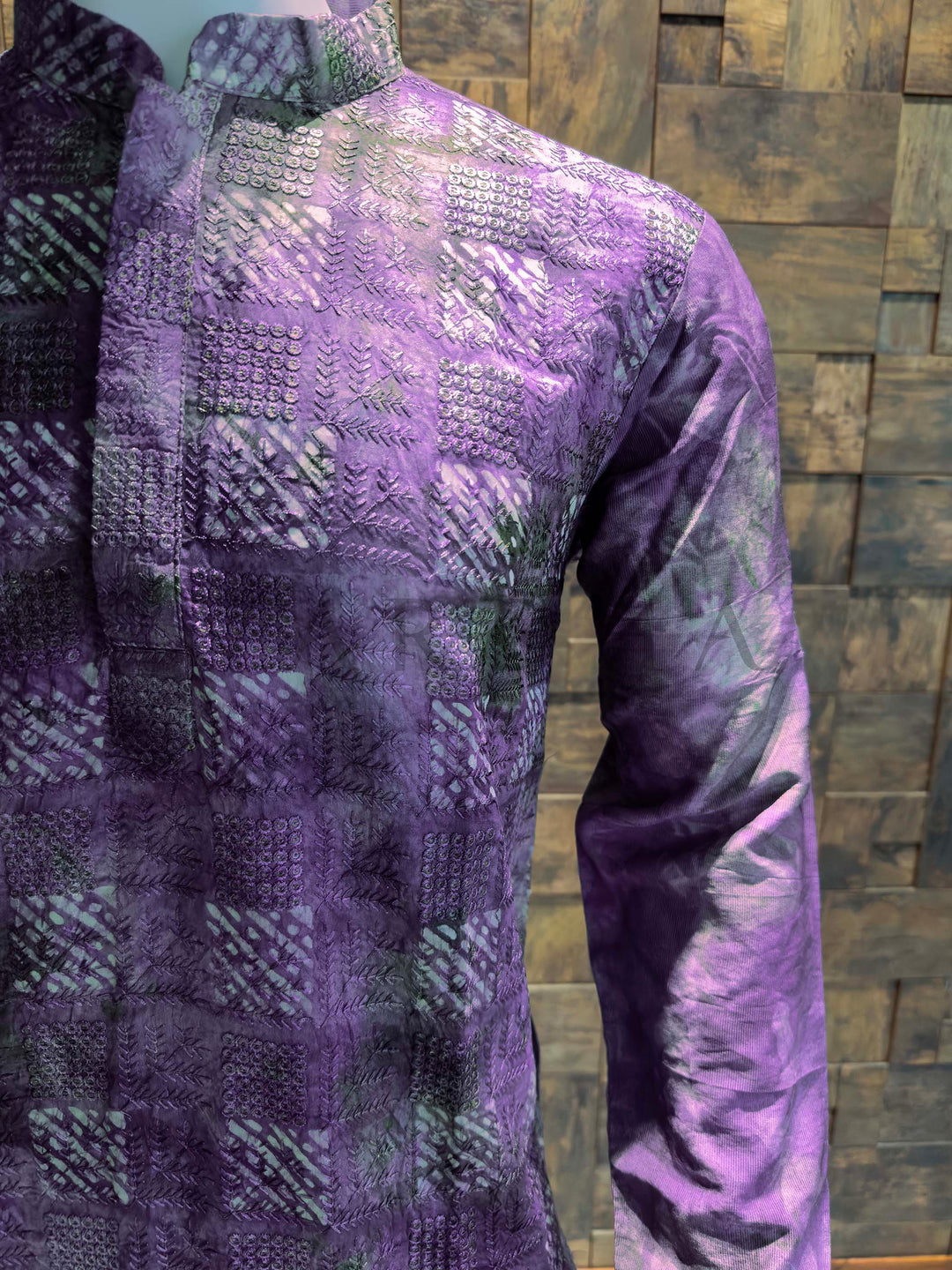 Purple Viscose Chanderi Kurta with Shibori Dye & Sequin Embroidery