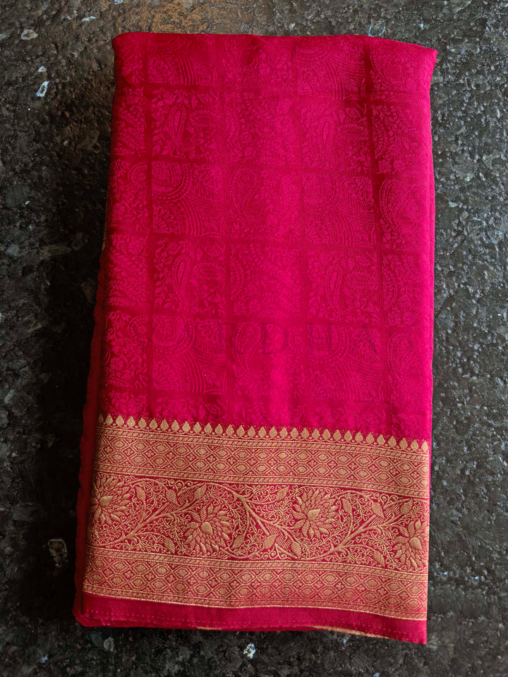 Rani Pink Banarasi Satin Silk Saree with Gold Zari