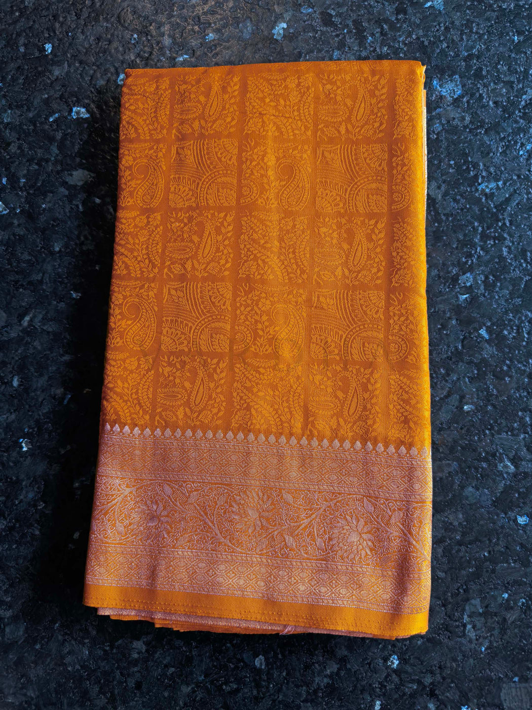 Mustard Yellow Banarasi Satin Silk Saree with Gold Zari