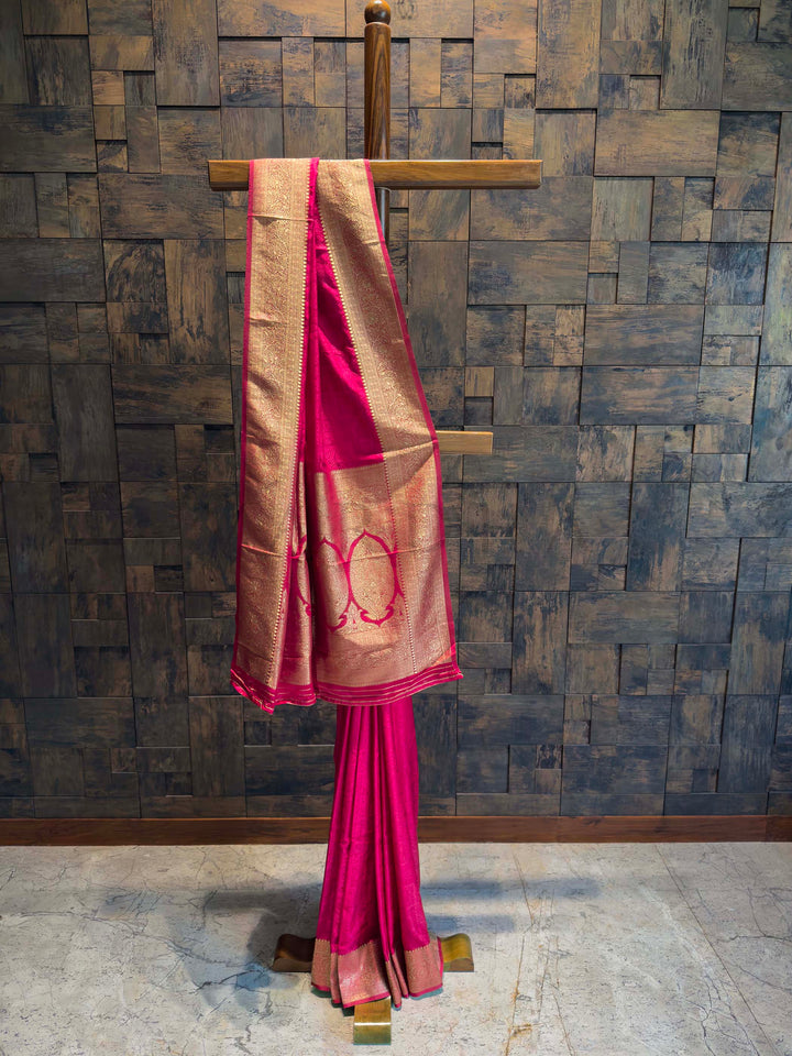 Rani Pink Banarasi Satin Silk Saree with Gold Zari