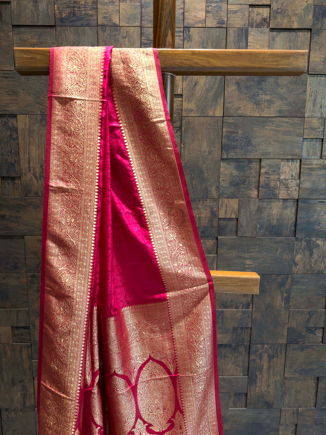 Rani Pink Banarasi Satin Silk Saree with Gold Zari
