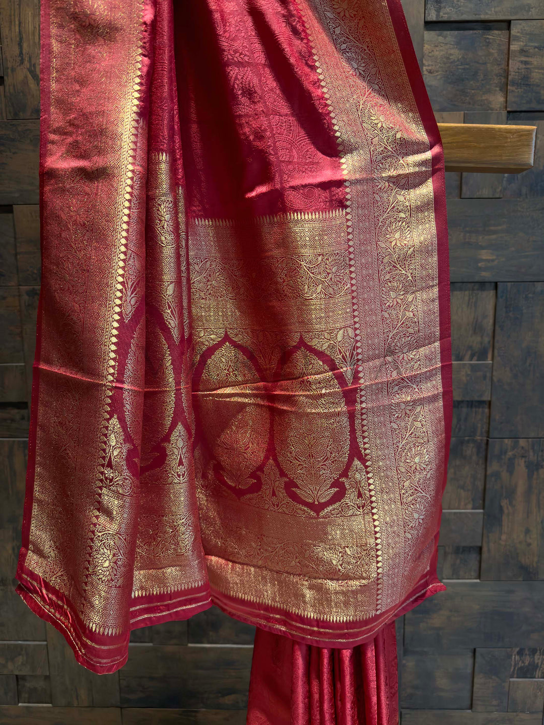 Red Banarasi Satin Silk Saree with Gold Zari