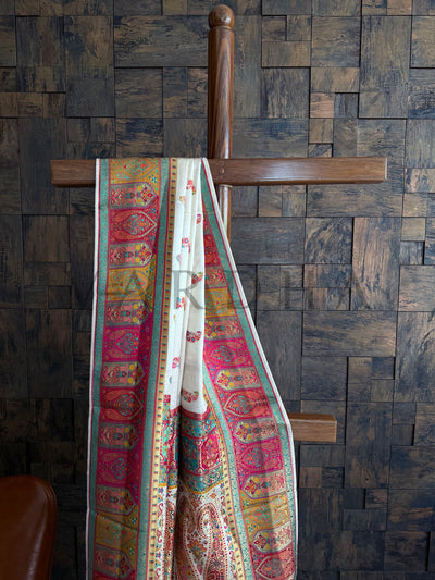 Folded View of Off-White Banarasi Silk Saree with Floral Buti and Paisley Pallu