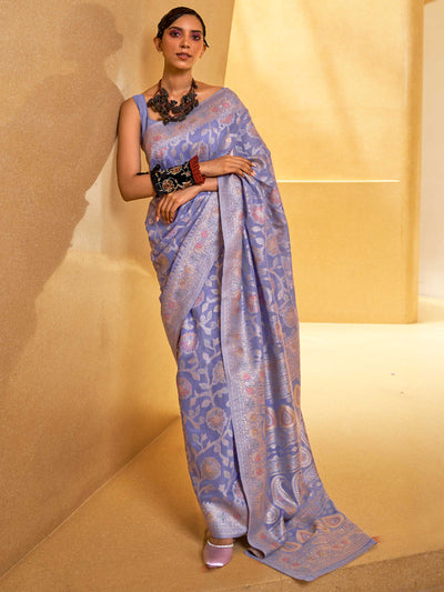 Lavender Purple Lucknowi Chikankari Weaving Saree at House of Vardha. A beautifully handwoven saree featuring intricate Chikankari work, perfect for weddings and grand occasions.
