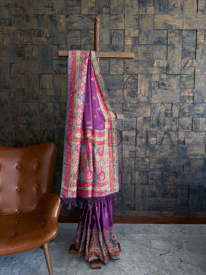 Full View of Lilac Banarasi Saree Displayed with Contrasting Brocade Pallu