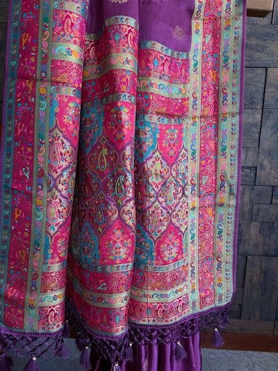 Pallu Close-Up Showing Floral Meenakari Weave in Magenta and Turquoise Accents