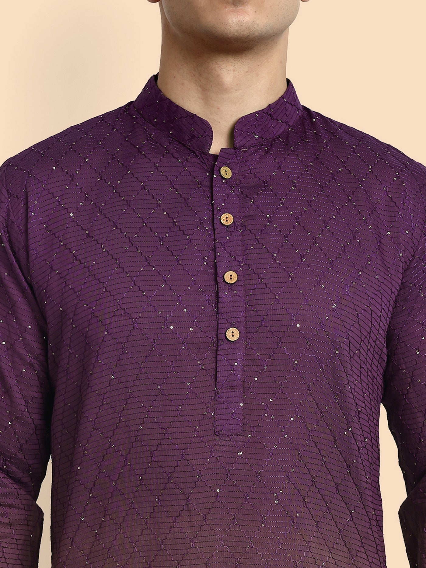 Fusion Wine-Peach Men's Kurta