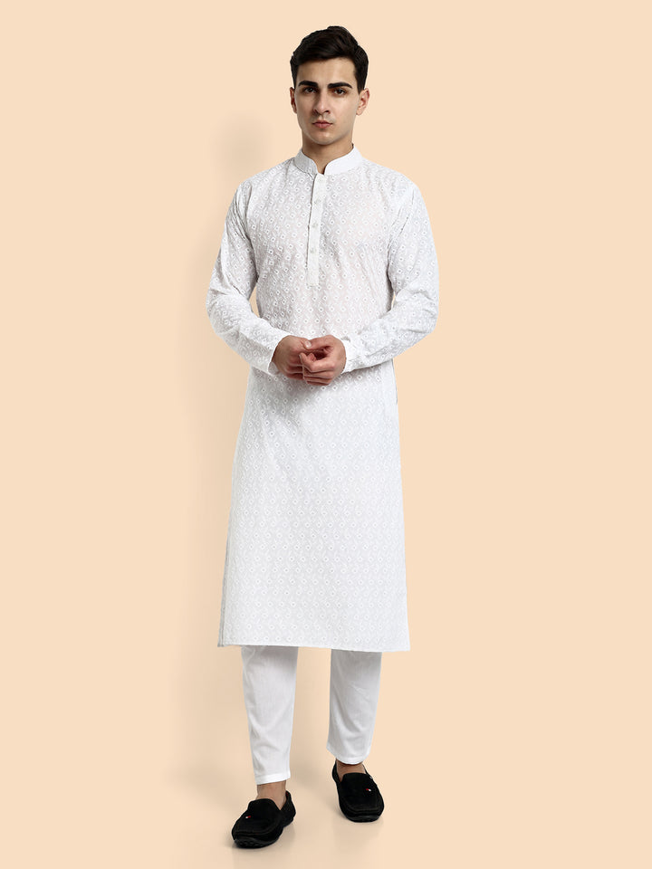 White Chikankari work Men's Kurta