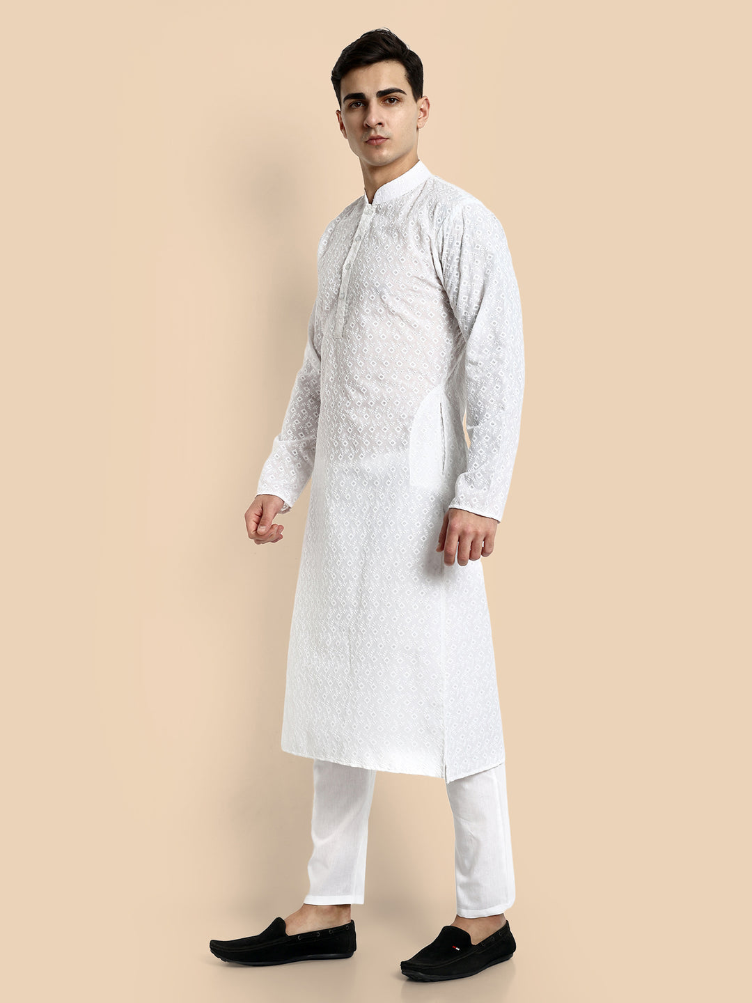 White Chikankari work Men's Kurta