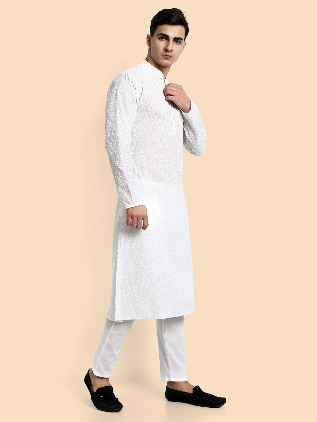 White Chikankari work Men's Kurta