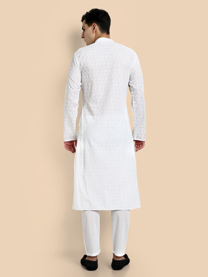 White Chikankari work Men's Kurta