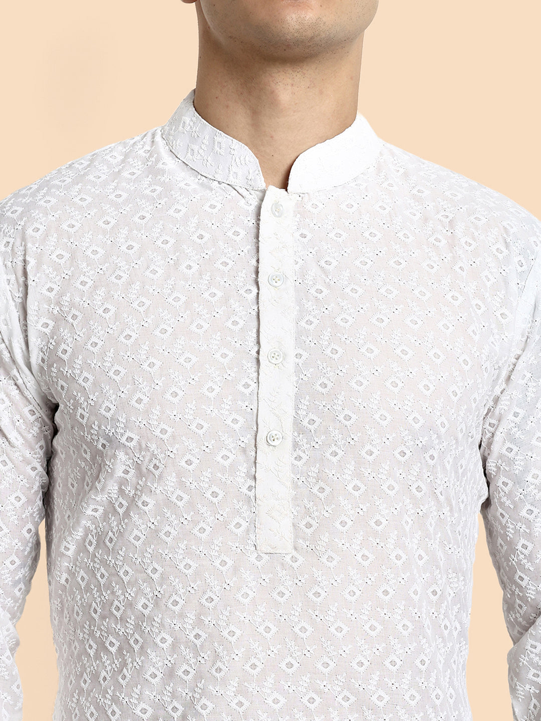 White Chikankari work Men's Kurta