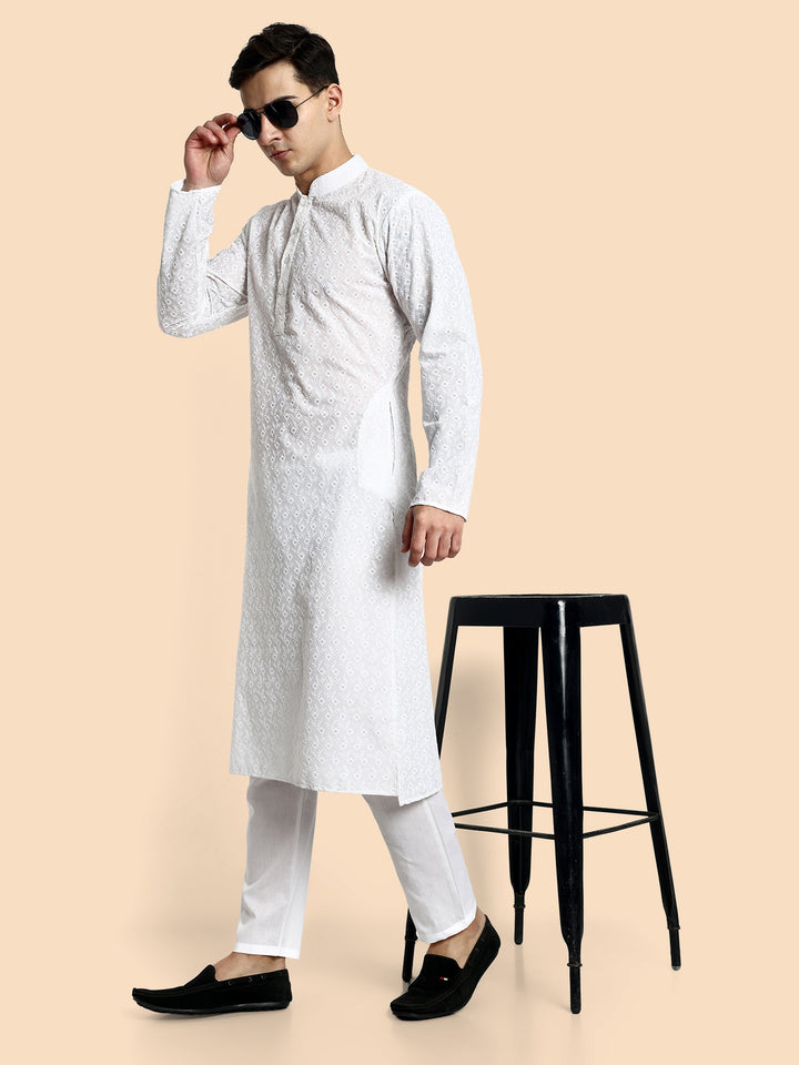 White Chikankari work Men's Kurta