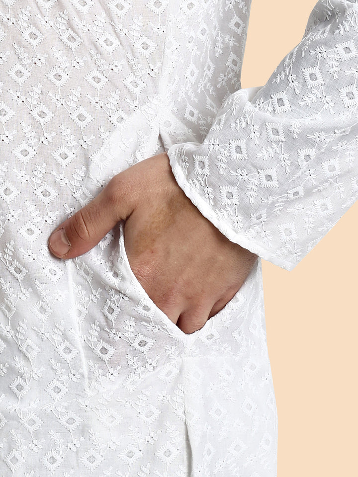 White Chikankari work Men's Kurta