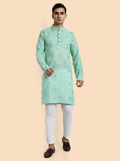 Pastel Green Embroidered Men's Kurta