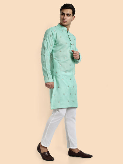 Pastel Green Embroidered Men's Kurta