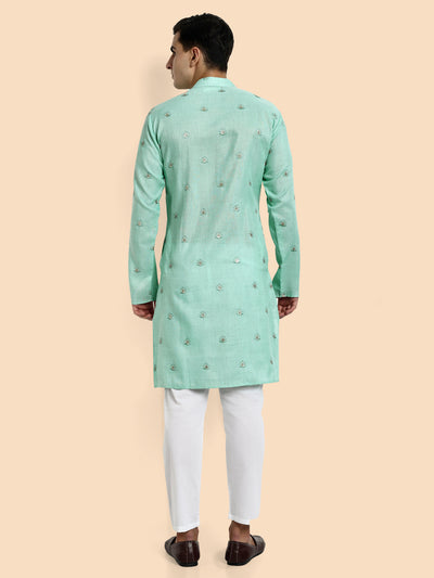 Pastel Green Embroidered Men's Kurta