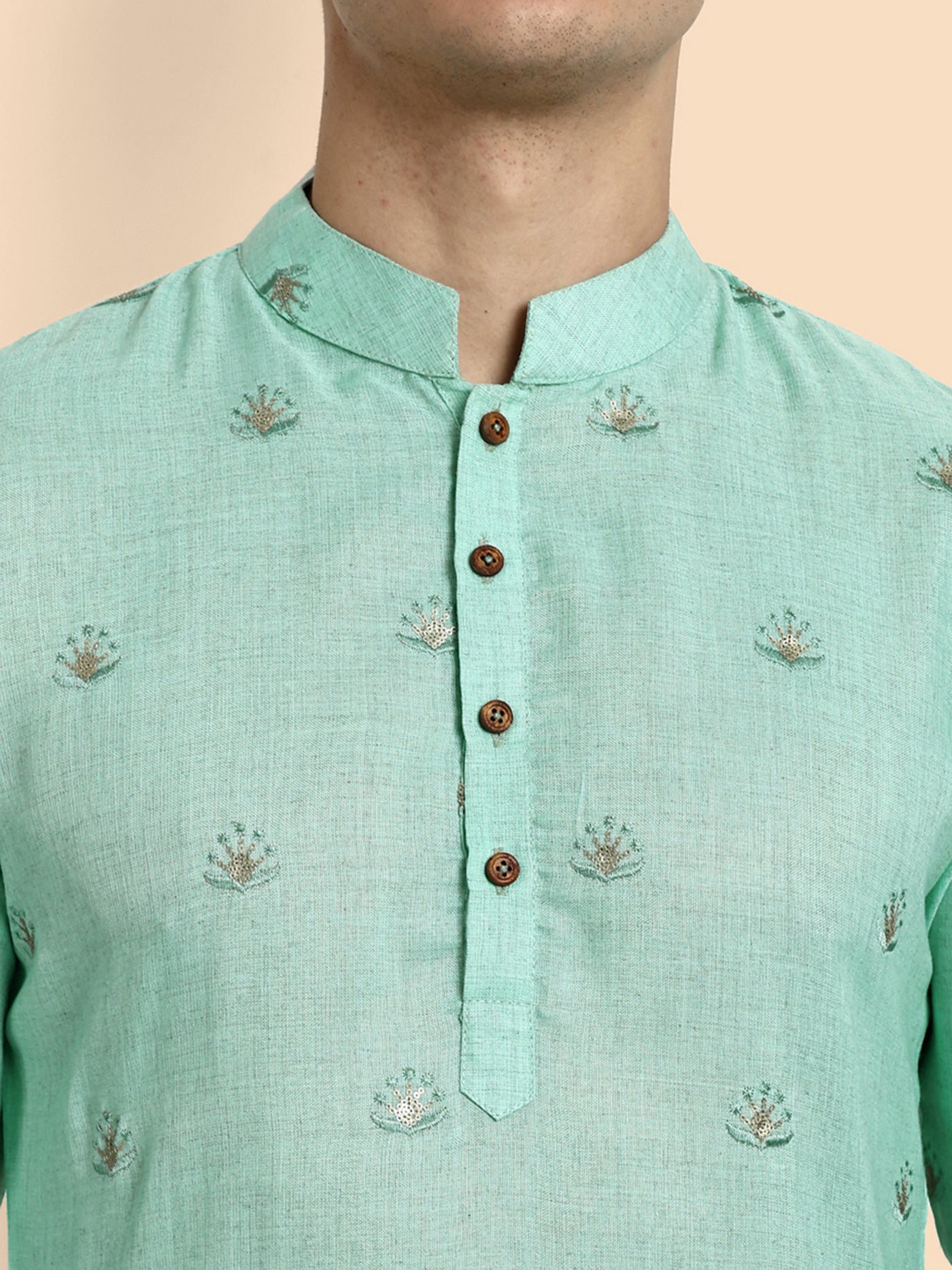 Pastel Green Embroidered Men's Kurta