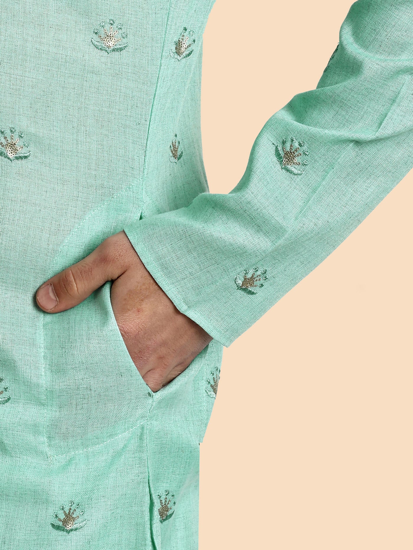 Pastel Green Embroidered Men's Kurta