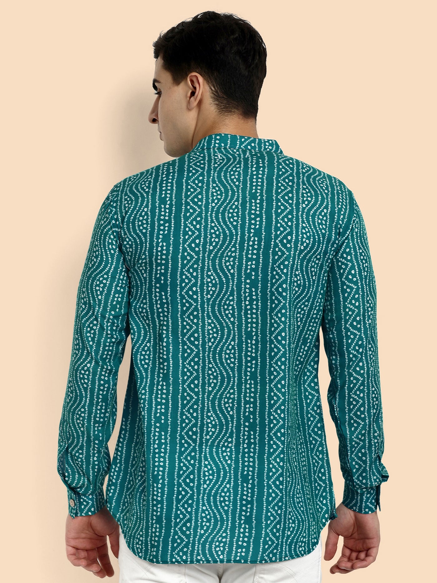 Teal Blue Printed  Men's Short Kurta