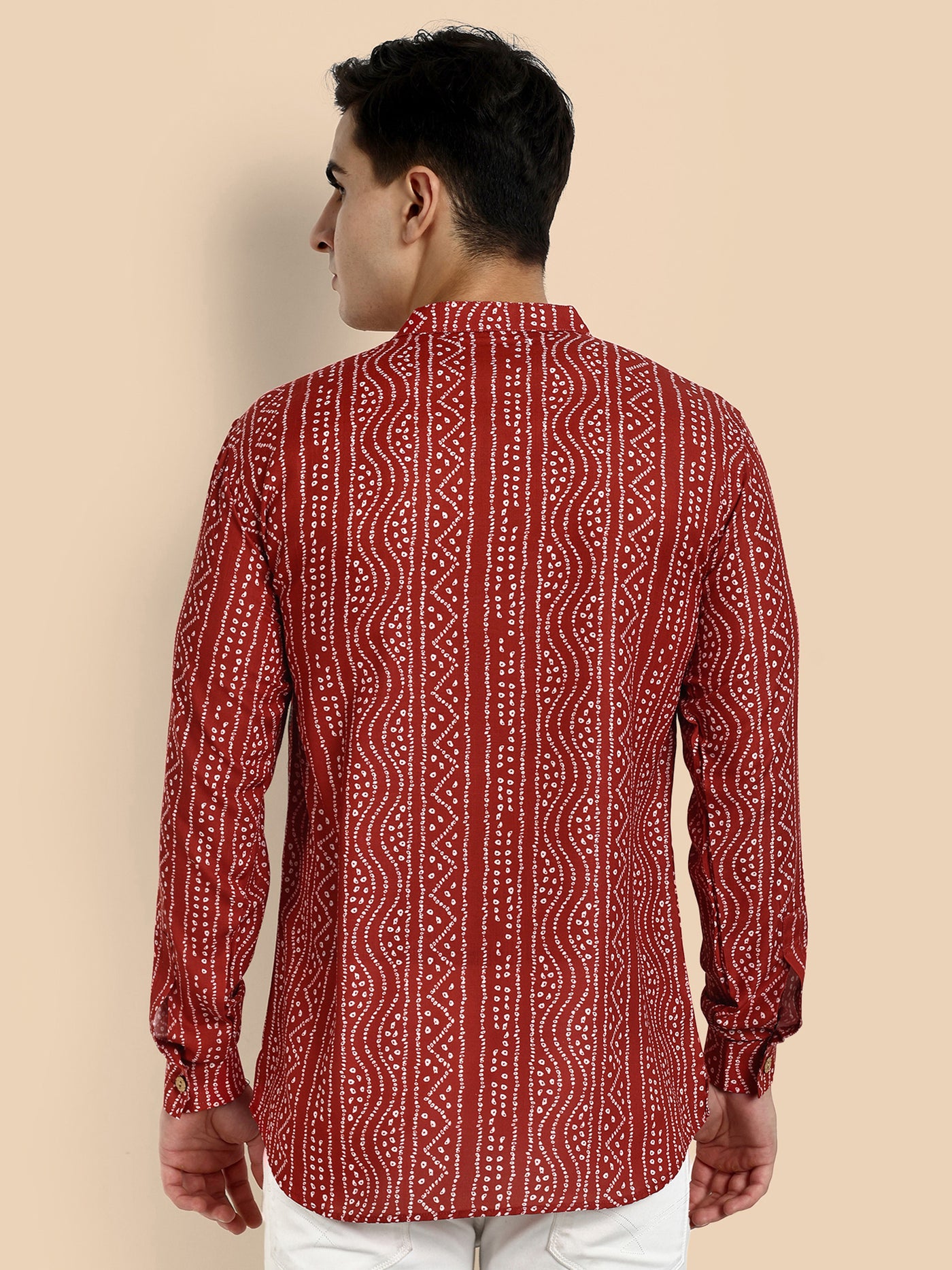 Maroon Printed  Men's Short Kurta