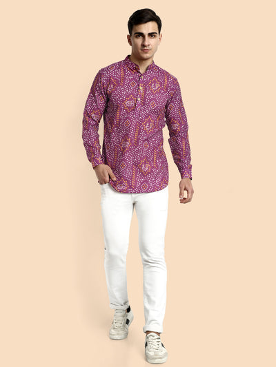 Wine Printed  Men's Short Kurta