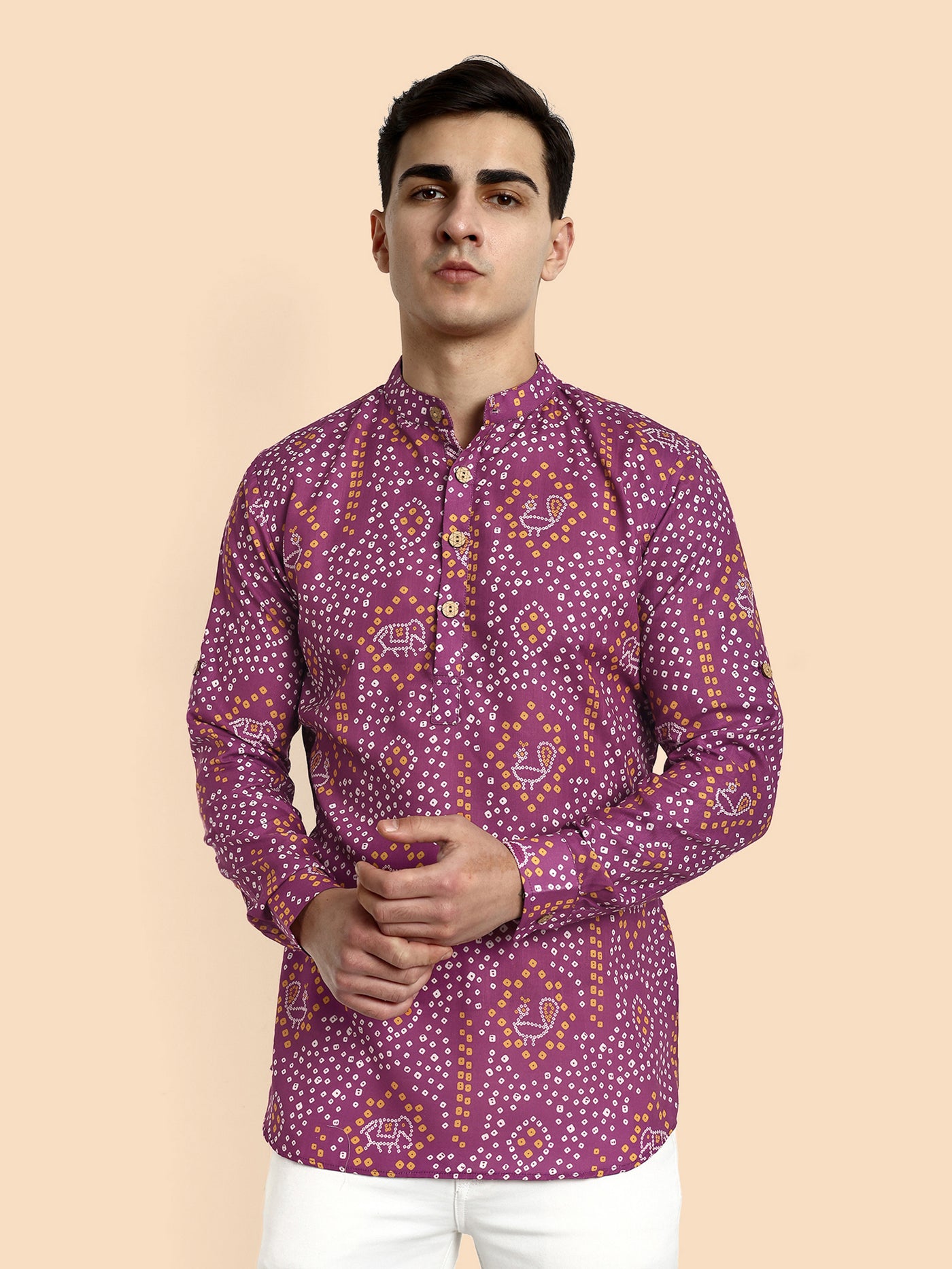 Wine Printed  Men's Short Kurta