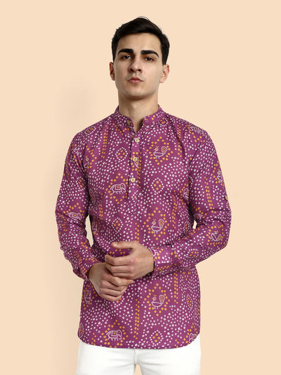 Wine Printed  Men's Short Kurta